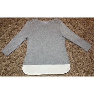 Croft & Barrow Shirt Womens S Gray White Fringe‎ Pullover Long Sleeve Top Casual